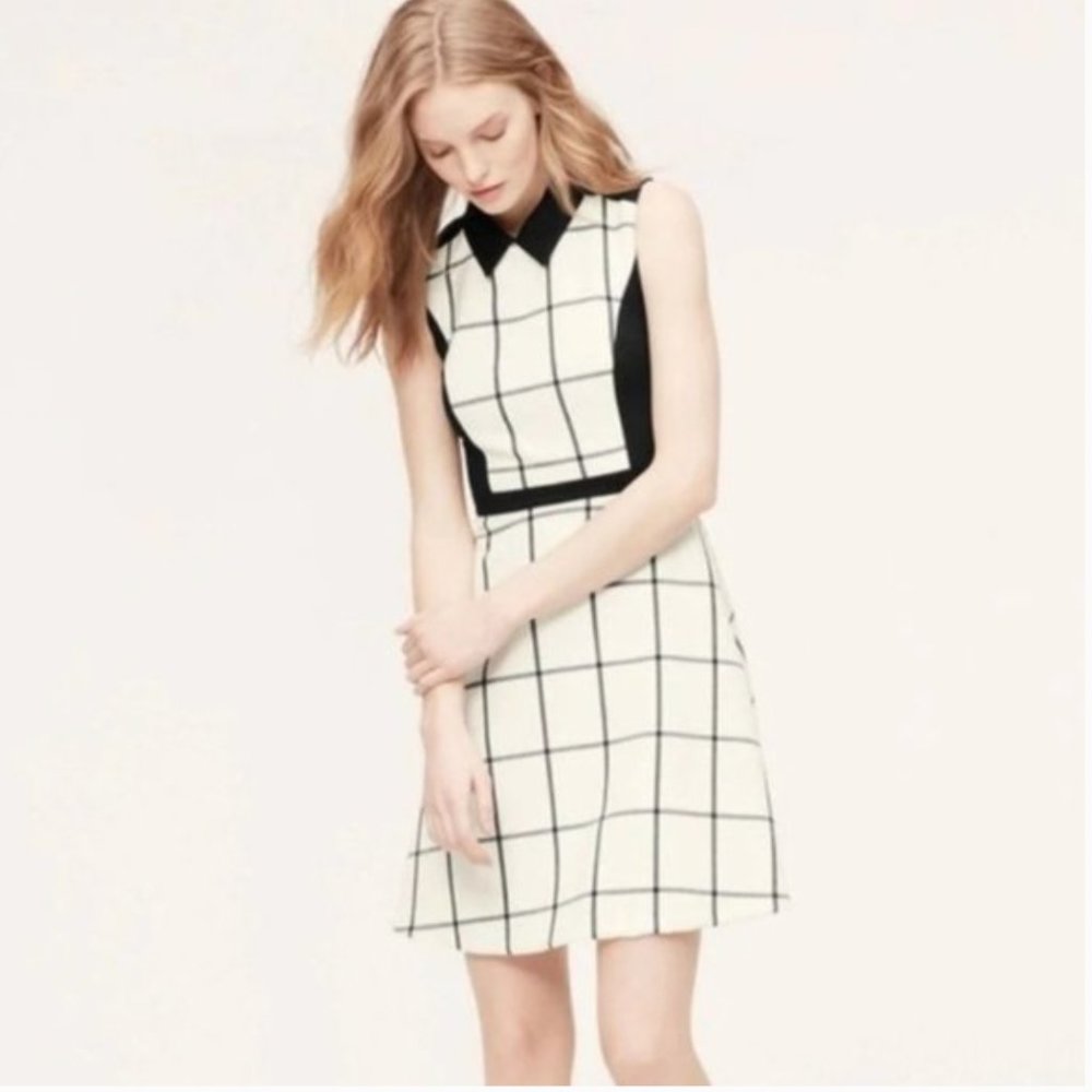 SOLD Loft Black & White Sleeveless Collared Dress Size 4P - Picture 1 of 6